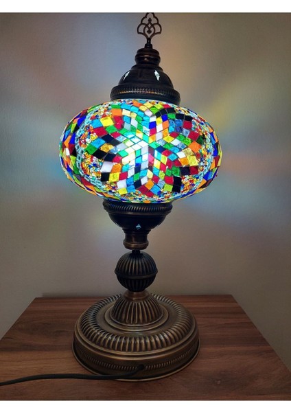 El Yapımı Çok Renkli Mozaik Abajur, 57 Cm, Şık ve Büyük Boy Tasarım