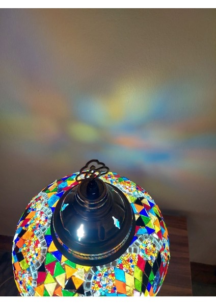 El Yapımı Çok Renkli Mozaik Abajur, 57 Cm, Şık ve Büyük Boy Tasarım