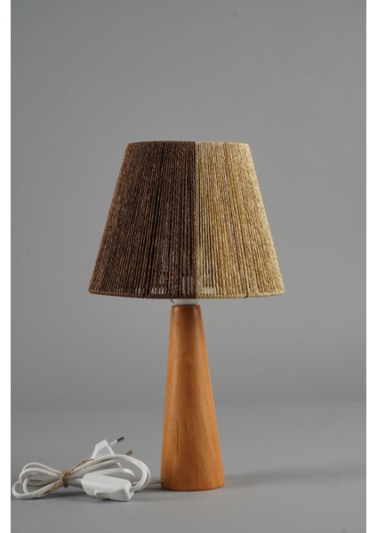 Ahşap Abajur Naturel-Kahverengi-Saman-Haki, 22X22X38 Cm, Renkli Tasarım