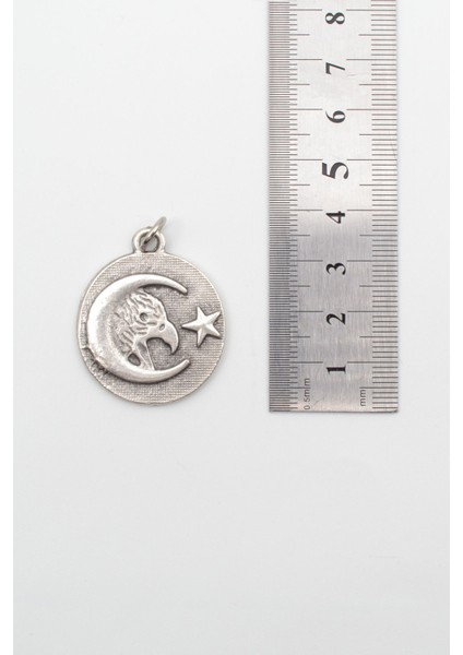 Ay Yıldız Kartal Figürlü Kolye - Örme Ithal Zincirli Unisex Gümüş Kaplama - 60 cm fırsatları