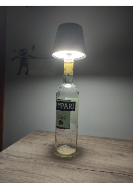 Beyaz 3 Kademe Dokunmatik Şişe Abajur, Şarjlı ve USB Girişli, Özel Tasarım