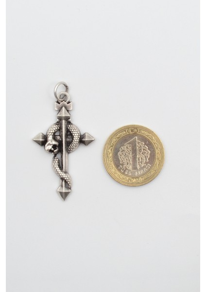 Modern Yılanlı Haç Kolye - Düz Ezme Ithal Zincirli Unisex Gümüş Kaplama - 60 cm fırsatları