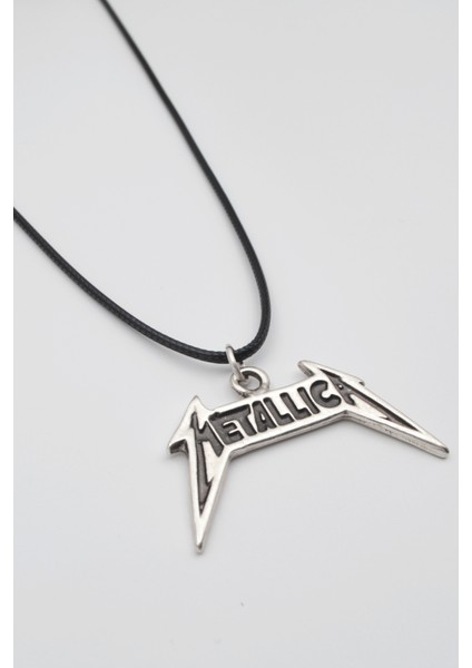 Metallica Yazılı Kolye - Pu Deri Ip Zincirli Unisex Gümüş Kaplama - 60 cm fiyatları