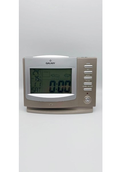 Işıklı Dijital Masa Saati, Alarm, Termometre, Kronometre, Takvimli, Bej Renkli, Çok Renkli