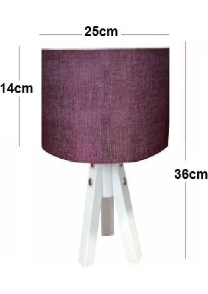 Mor Kumaşlı 3 Ayaklı Masa Üstü Abajur, Şık ve Kullanışlı Aydınlatma Seçeneği