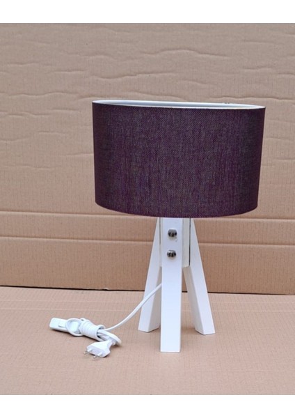 Mor Kumaşlı 3 Ayaklı Masa Üstü Abajur, Şık ve Kullanışlı Aydınlatma Seçeneği