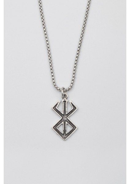 Berserk Anime Manga Sembol Kolye - Örme Ithal Zincirli Unisex Gümüş Kaplama Takı - 60 cm