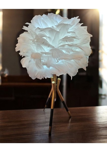 Yumuşak Tüylü Tripodlu 3'lü Dekoratif Abajur Beyaz fiyatları