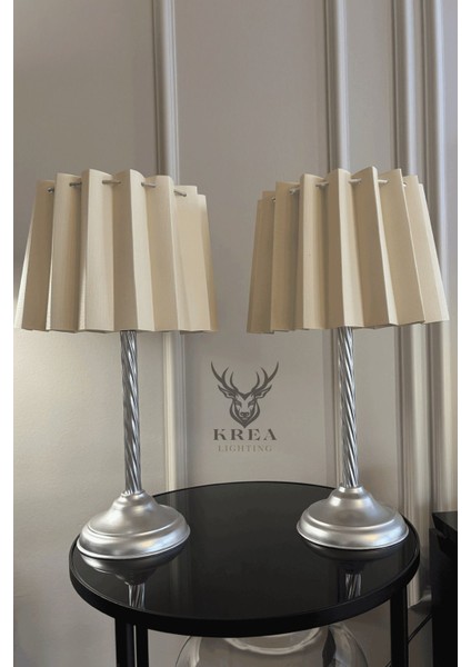 2'li Krom Metal Akordiyon Şapkalı Abajur Seti, Şık ve Modern Dekorasyon.