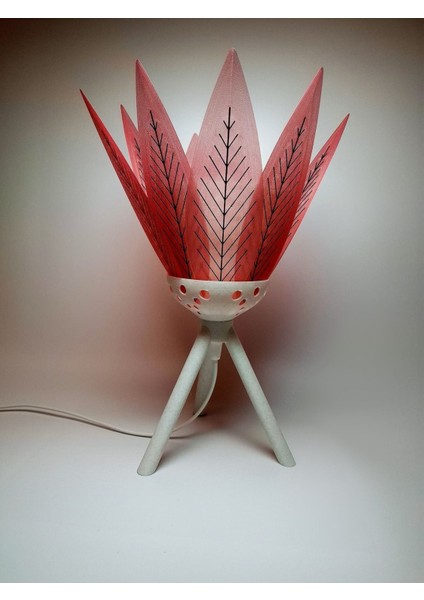 Kırmızı Çiçek Desenli Modern Masa Lambası, Şık ve Atmosfer Yaratıcı Gece Lambası