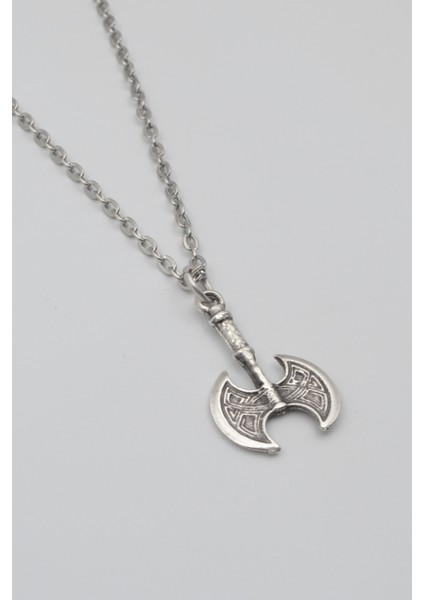 Modern Viking Balta Kolye - Düz Ezme Ithal Zincirli Unisex Gümüş Kaplama - 60 cm fiyatları