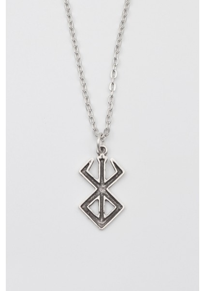 Modern Berserk Manga Kolye - Düz Ezme Ithal Zincirli Unisex Gümüş Kaplama Anime Takı - 60 cm