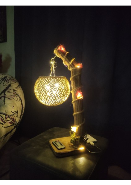 El Yapımı Ahşap Abajur, USB Girişli Peri LED Aydınlatma, Şık ve Doğal Dekorasyon. fırsatları