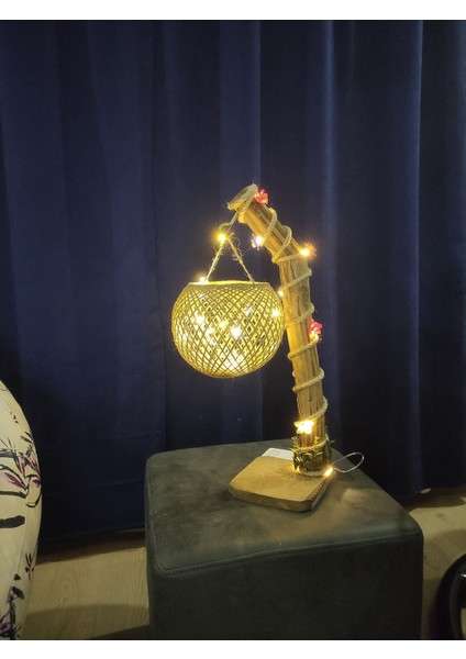 El Yapımı Ahşap Abajur, USB Girişli Peri LED Aydınlatma, Şık ve Doğal Dekorasyon.