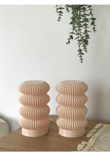 Modern 3D Yazıcı Bej Iç Aydınlatma Seti, LED Ampüllü, 2 Adet