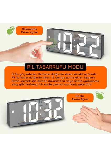 Hd LED Ekranlı Aynalı Dijital Masa Saati, Tarih, Termometre ve Alarm Özellikleriyle Güzel Hediye fırsatları