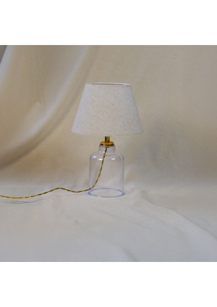 Şeffaf Kristal Abajur, Bej Renkli, Zarif ve Işıltılı Aydınlatma Parçası