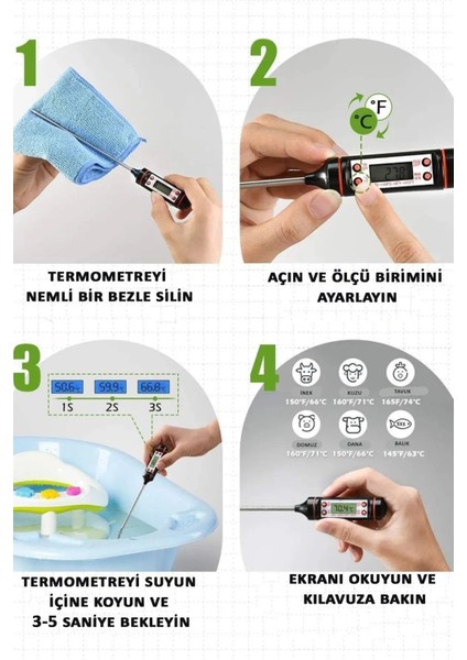 Dijital Çelik Termometre, Gıda, Et, Tavuk, Yemek, Pişirme, Barbekü, Sıcaklık Ölçer
