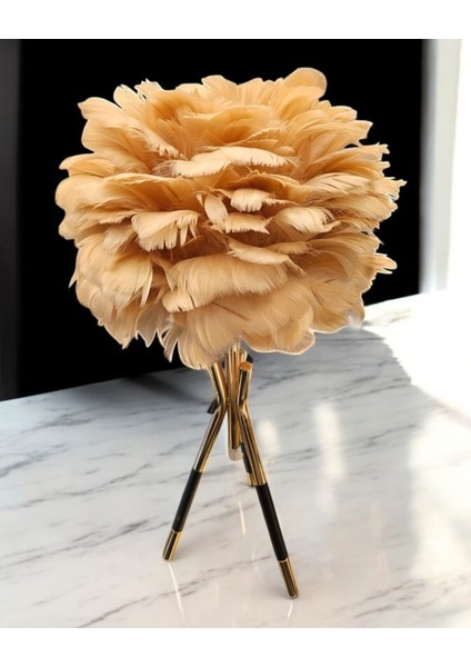 Tüylü Dekoratif 3'lü Tripot Ayaklı Abajur Sarı, Şık ve Modern Tasarım ile Evinize Sıcaklık Katın