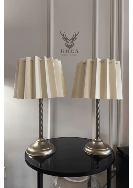 Iki'li Metal Eskitme Abajur Seti, Sarı, Şapkalı, Akordiyon Tasarım