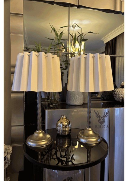 Iki'li Metal Eskitme Abajur Seti, Sarı, Şapkalı, Akordiyon Tasarım modelleri