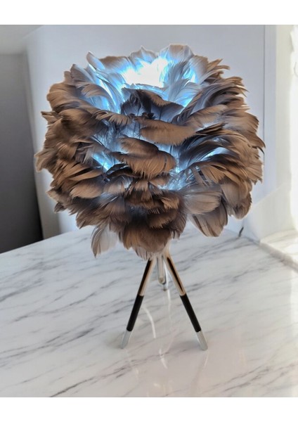 Tüylü 3'lü Ayaklı Dekoratif Abajur Gri, Modern ve Şık Tasarım. modelleri