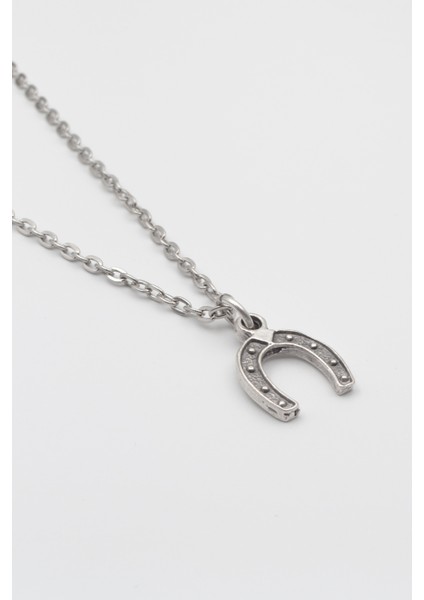 Şans Nalı Düz Ezme Zincir Kolye - Antik Gümüş Kaplama - Kadın Erkek - 60 cm fiyatları