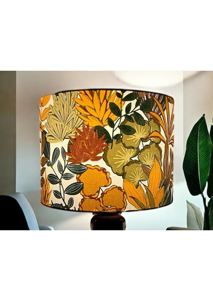El Yapımı Sarı Silindir Abajur Başlığı, Yüksek Kaliteli Kumaş, Şık ve Modern Tasarım