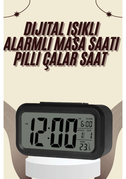 Renkli Dijital Masa Saati, Termometre ve Takvim ile LED Ekranli Pilli Model