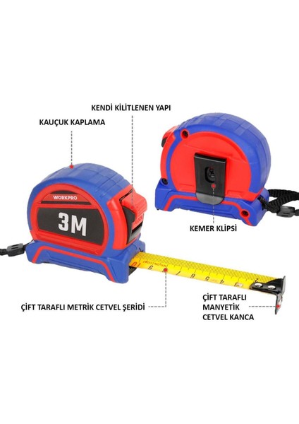 Çift Taraflı Manyetik Çelik Şerit Metre 3m 16MM Sarı Naylon Kaplama fiyatları