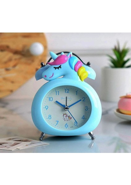 Işıklı Alarmlı Masa Saati, Çift Çanlı, Dekoratif ve Şık Tasarım, Mavi Renk