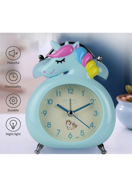 Işıklı Alarmlı Masa Saati, Çift Çanlı, Dekoratif ve Şık Tasarım, Mavi Renk fiyatları
