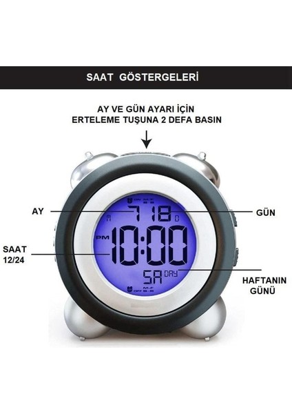 Beyaz Dijital Masa Saati, Zaman, Tarih, Çift Alarm ve LED Işık Özellikli modelleri