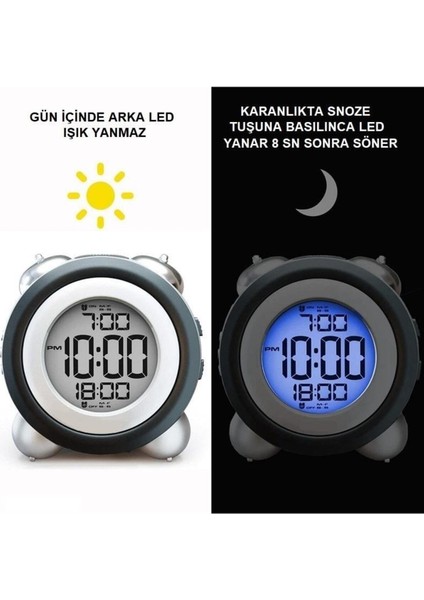 Beyaz Dijital Masa Saati, Zaman, Tarih, Çift Alarm ve LED Işık Özellikli fırsatları