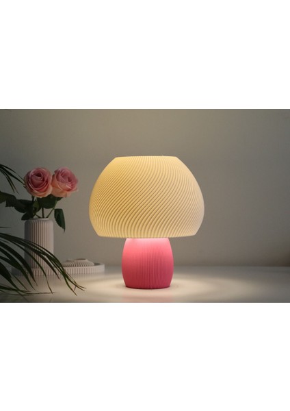 Modern Pembe Mantar Abajur, Şık ve Kullanışlı Dekoratif Lamba