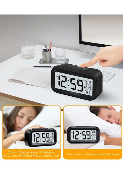 LED Ekranlı Dijital Masa Saati, Pilli, Alarm Özellikli, Şık Tasarım, Çok Renkli