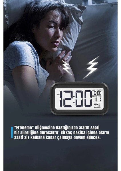 Şık Siyah Dijital Masa Saati, Takvim, Termometre ve Çalar Saat Özellikleri modelleri