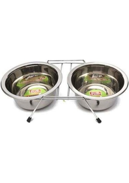 Şık Ayaklı Çelik Mama Kabı Çiftli 8 Oz, Gri Renk