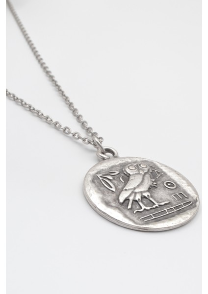 Yunan Mitolojisi Baykuş Düz Ezme Zincir Kolye - Antik Gümüş Kaplama - Kadın Erkek - 60 cm fiyatları