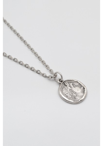 Yunan Antik Makedonya Kralı Büyük Iskender Düz Ezme Zincir Kolye - Antik Gümüş Kaplama - Kadın Erkek - 60 cm fiyatları