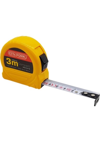 Kompakt Şerit Metre 3m x 16MM, Pratik ve Dayanıklı Ölçüm Aracı