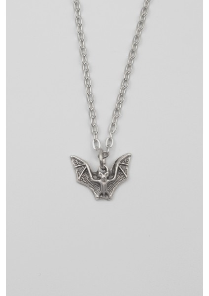 Minimalist Gotik Yarasa Kolye - Düz Ezme Ithal Zincirli Unisex Gümüş Kaplama - 60 cm