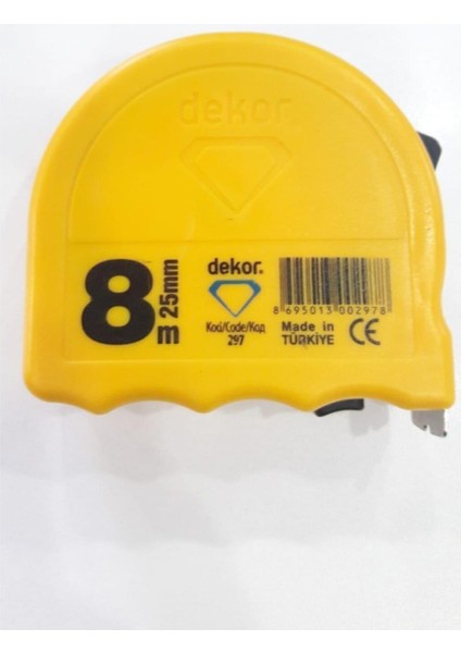 Darbeye Dayanıklı Klipsli Şerit Metre 8m x 25MM, Sağlam Ölçüm Aracı