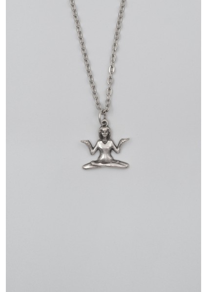 Meditasyon - Yoga - Ruhani - Düz Ezme Zincir Kolye - Antik Gümüş Kaplama - Kadın Erkek - 60 cm