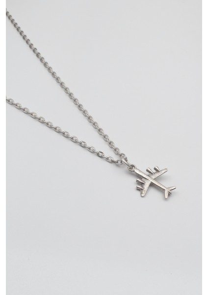 Küçük Uçak Düz Ezme Zincir Kolye - Antik Gümüş Kaplama - Kadın Erkek - 60 cm fiyatları