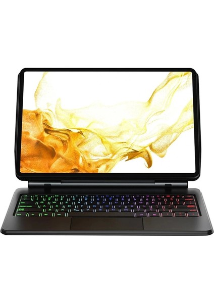 Newface Samsung Galaxy T870 Tab S7 11 Kılıf Eternal Ledli Klavyeli Tablet Kılıfı - Siyah