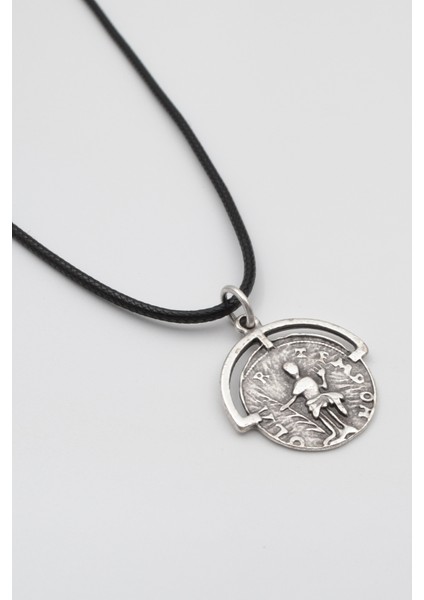 Bohem Roma Dönemi Sikke Siyah Deri Ip Kolye - Antik Gümüş Kaplama - Kadın Erkek - 60 cm fiyatları