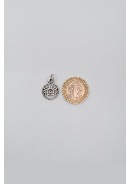 Minimalist Göz - Nazar Düz Ezme Zincir Kolye - Antik Gümüş Kaplama - Kadın Erkek - 60 cm indirimleri