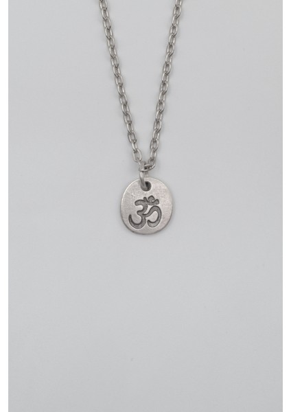 Om Aum Sembolü Düz Ezme Zincir Kolye - Antik Gümüş Kaplama - Kadın Erkek - 60 cm