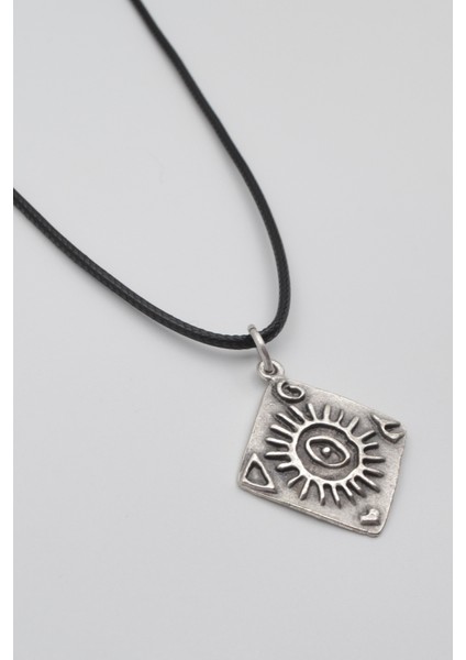 Güneş ve Göz Sembollü Siyah Deri Ip Kolye - Antik Gümüş Kaplama - Kadın Erkek - 60 cm fiyatları